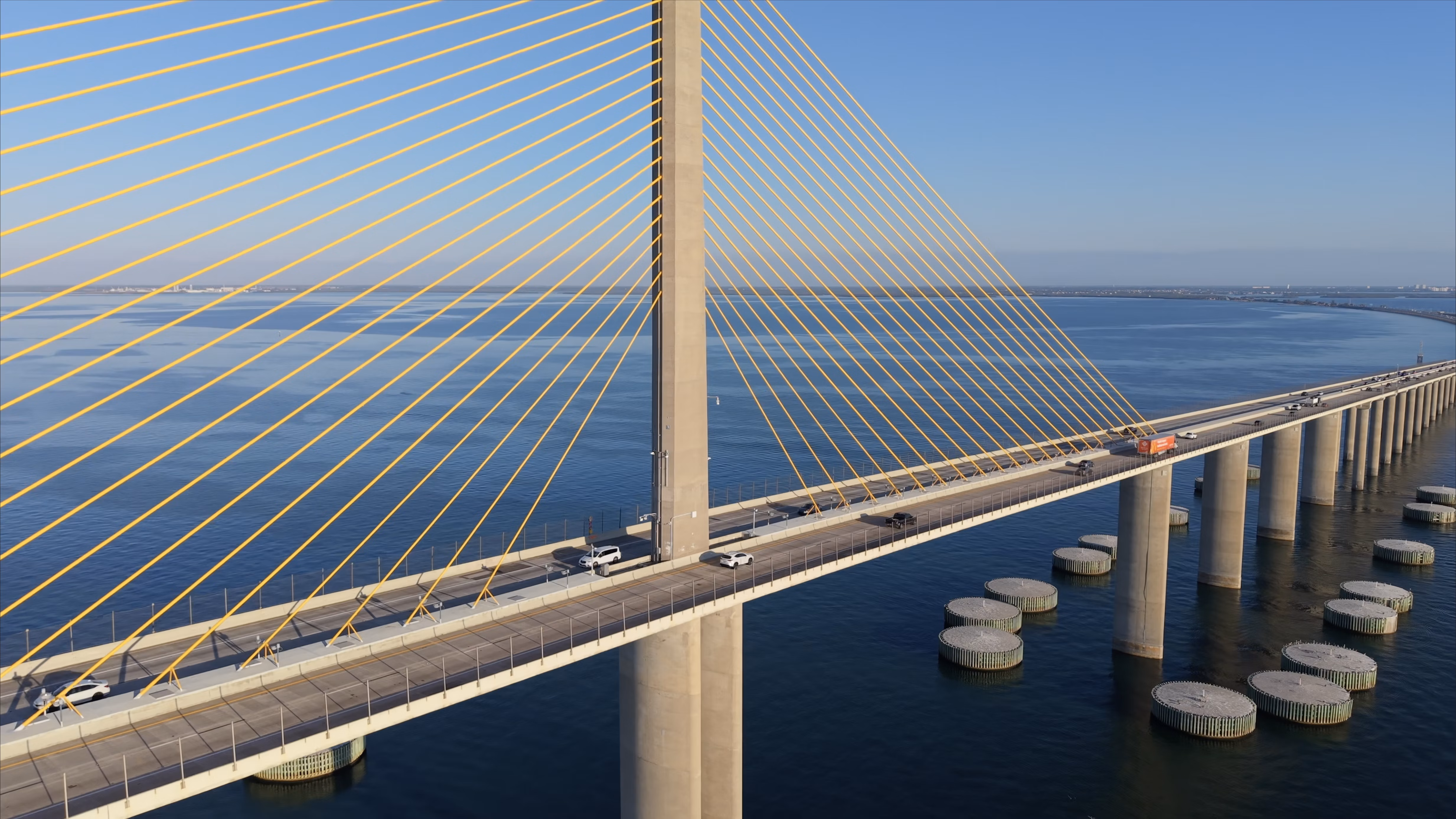 Landmark cable-stayed bridge spanning water